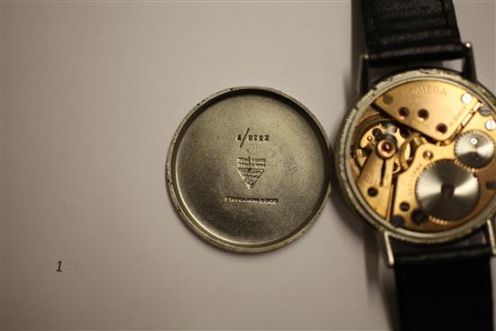 A gentlemans 1940s stainless steel Omega manual wind wrist watch,